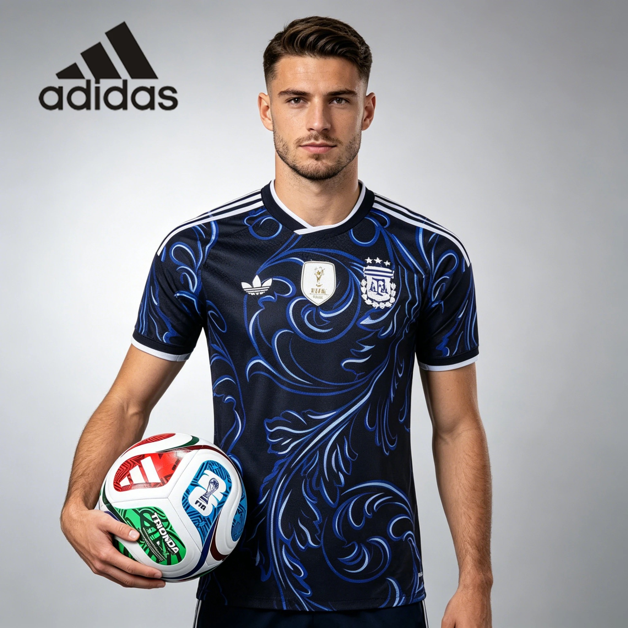 Camiseta de Aficionado de la Selección Argentina para la Copa Mundial 2026 de Adidas + Balón de Entrenamiento Trionda FIFA Copa Mundial 2026 JM8395+JD8032