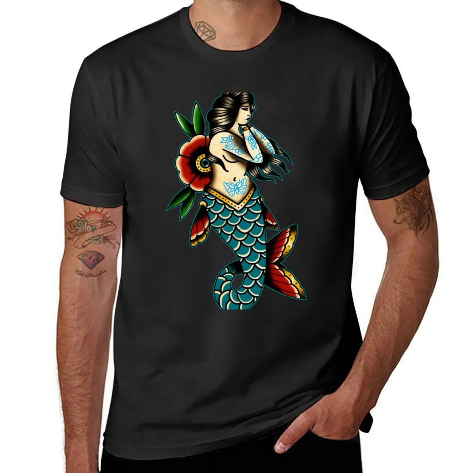 

Sailor Jerry Mermaid T-Shirt customs design your own customs Short sleeve tee oversized t shirt men