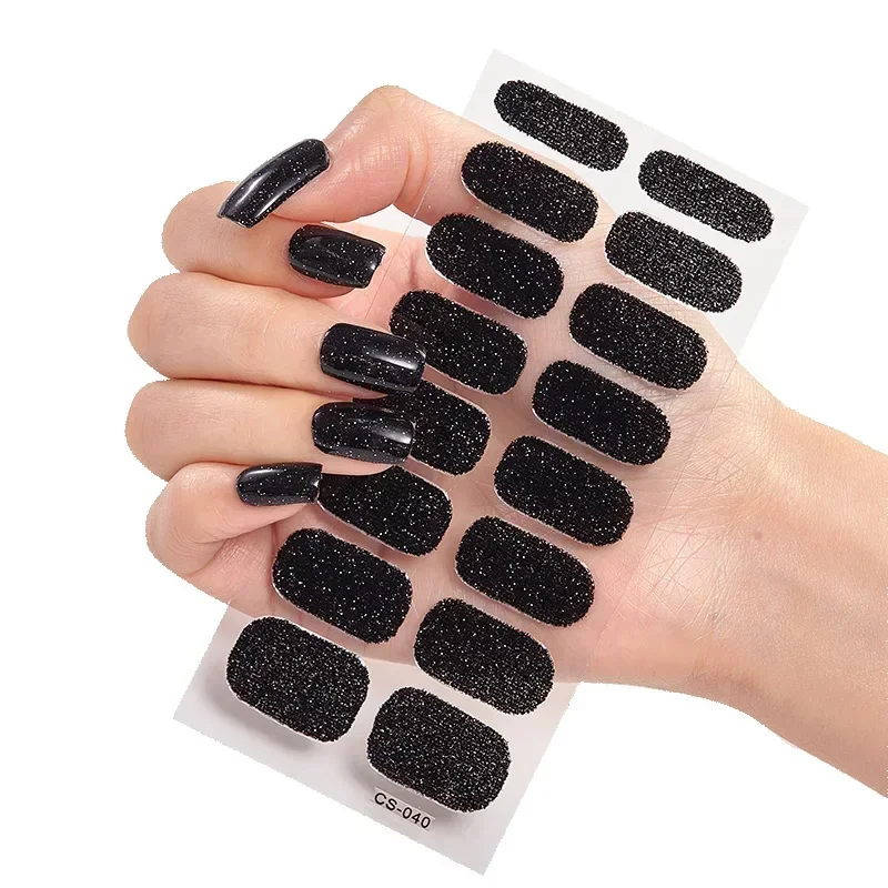 Pegatinas de uñas de brillo degradado, 16 puntas, pegatinas de uñas impermeables simples, pegatinas de Color sólido a todo Color, venta al por mayor