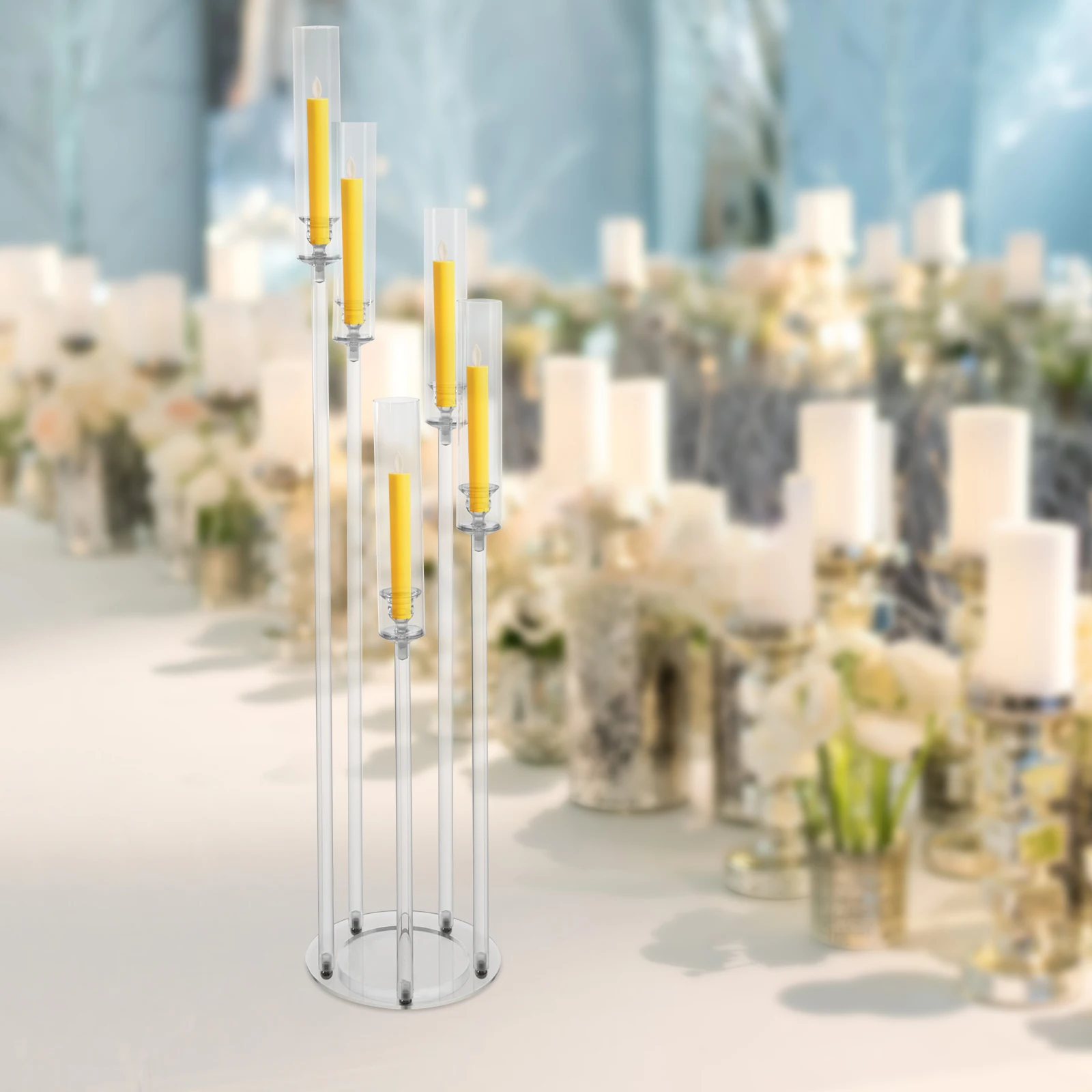 5 Arm Acrylic Candelabra, Clear Spiral Candlestick Holder With 5 Different Heights, Freestanding Modern Candle Holder For Wedding Dinner Party Table Decor
