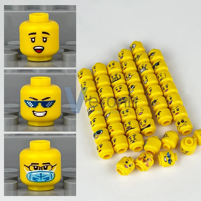 56 Pcs/Set Figures Face Expression Building Blocks Parts DIY Creative  Prints Mini Dolls Head MOC Bricks Accessory Toys Kid Gift