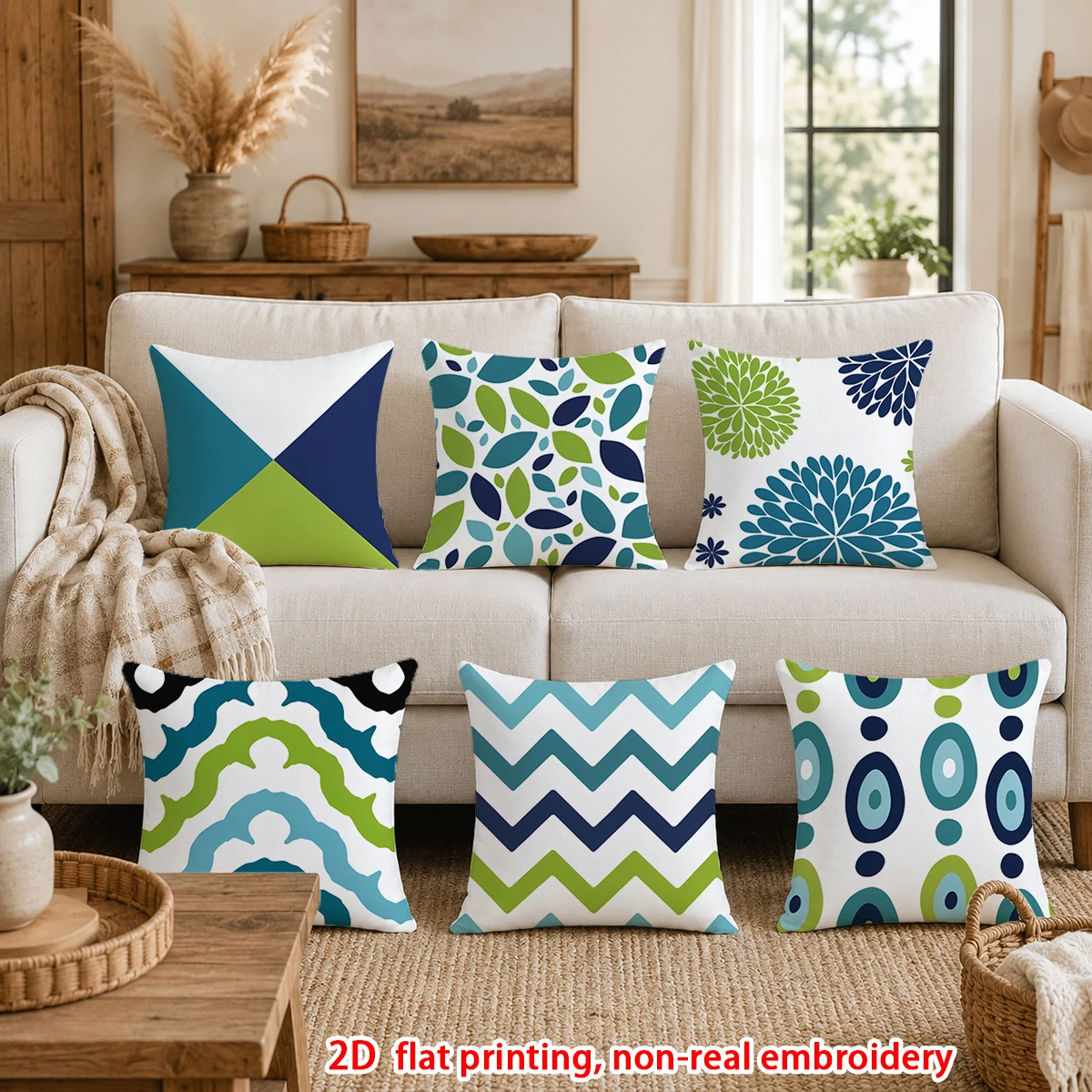 6pcs Set of 6 Boho Geometric Floral Throw Pillow Covers Modern Decorative Cushion Cases for Sofa Bedroom Living Room