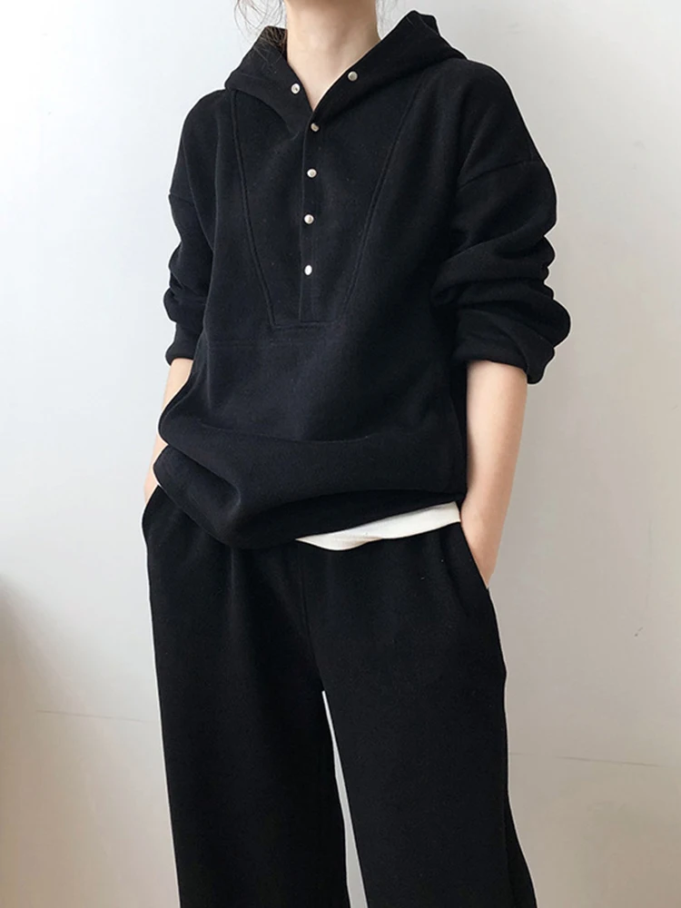 [EAM] Big Size Gray Sweatshirt Wide Leg Pants Two Piece Suit New Hooded Long Sleeve Women Fashion Tide Spring Autumn 2024