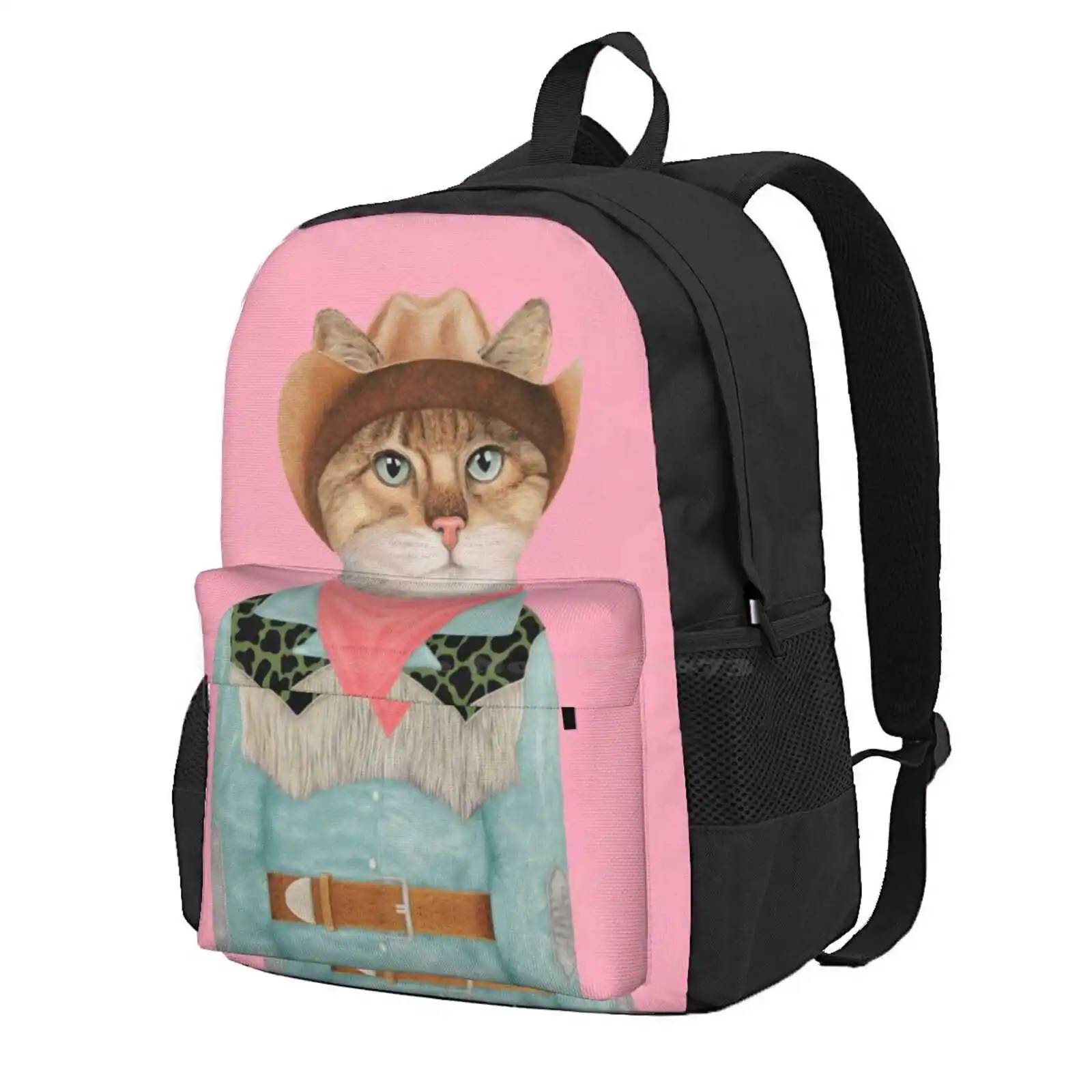 Rodeo Kitty Cowboy Cat Hot Sale Schoolbag Backpack Fashion Bags Cowboy Cat Funny Cat Cats Pets Animals Rodeo Kitty Cowhide