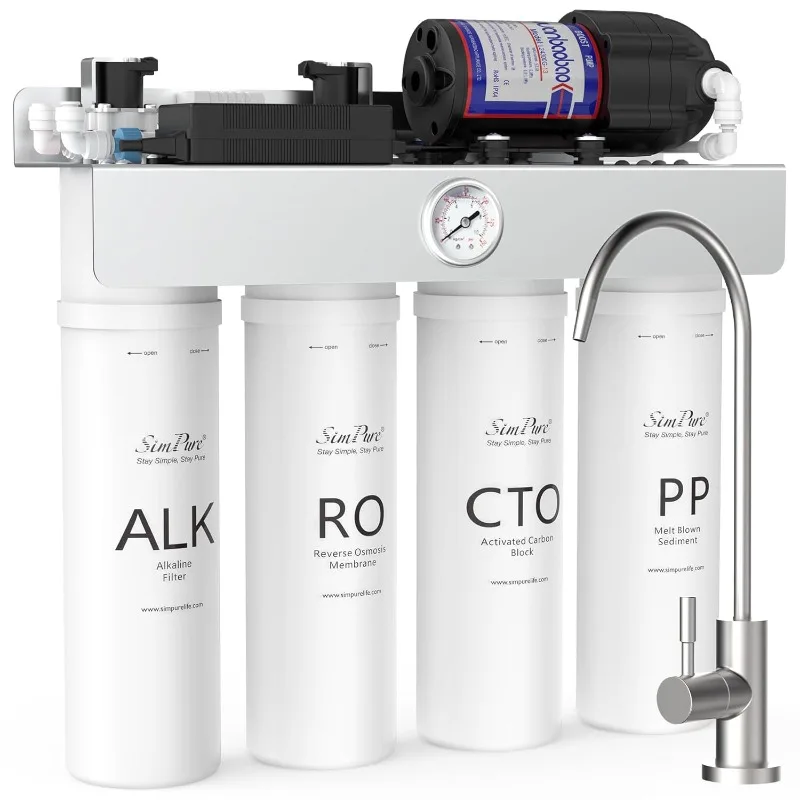 SimPure Alkaline UV Reverse Osmosis System, NSF/ANSI 58 Certified, Tankless RO Water Filter System 400 GPD