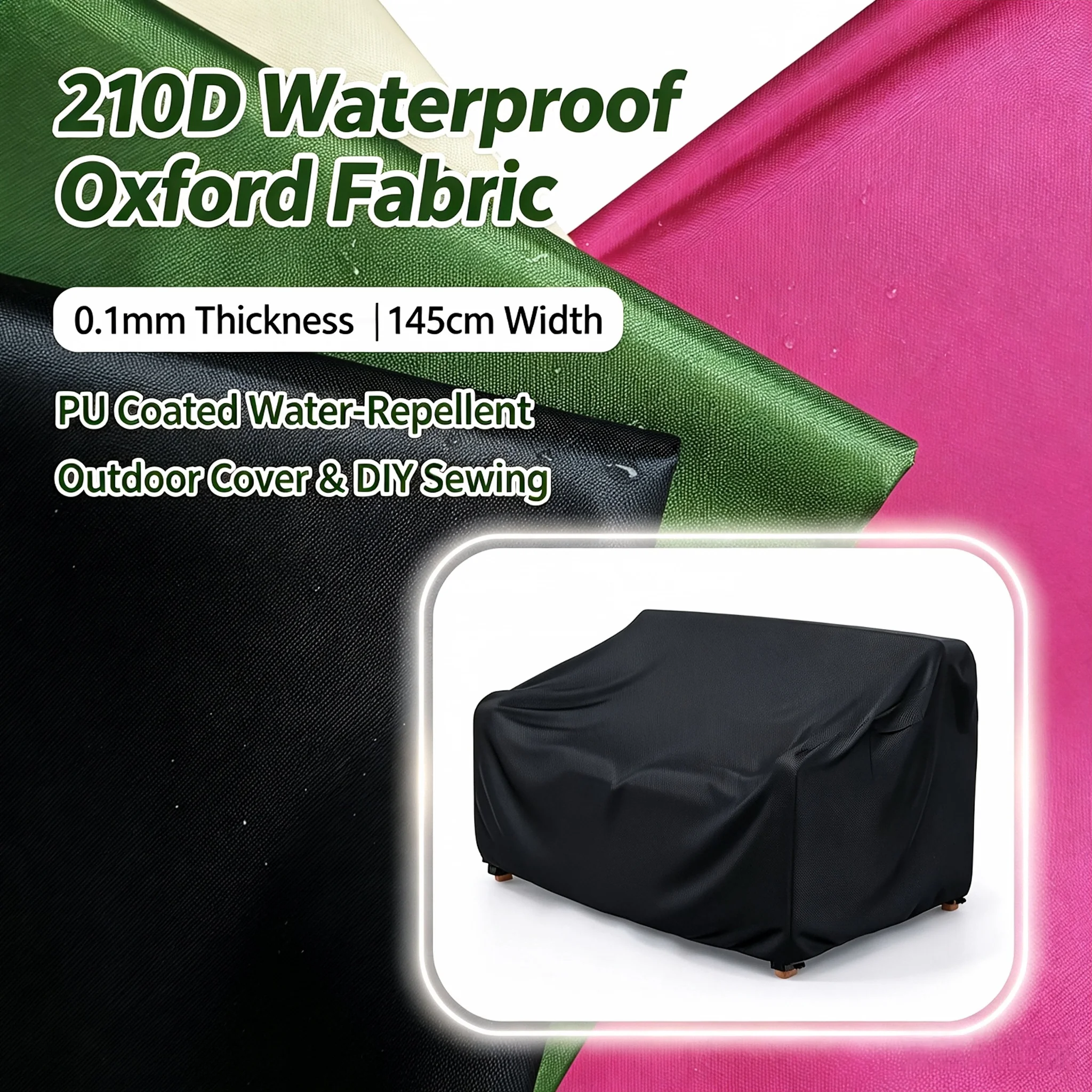 210D Waterproof Oxford Fabric 145Cm Width PU Coated Textile For Outdoor Patio Furniture Cover Household DIY Sewing Accessory