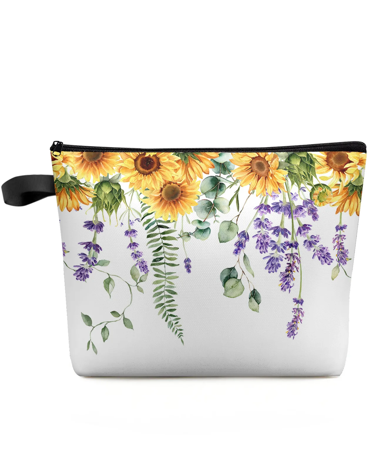 Spring Eucalyptus Sunflower Lavender Custom Travel Cosmetic Bag Portable Makeup Storage Pouch Women Waterproof Pencil Case