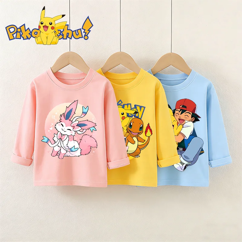 

Pokemons T-shirt Cartoon Clothes Spring Autumn Long Sleeve Sweatshirt Pikachus Print Basic Breathable Outfits Kawaii Tops Tees