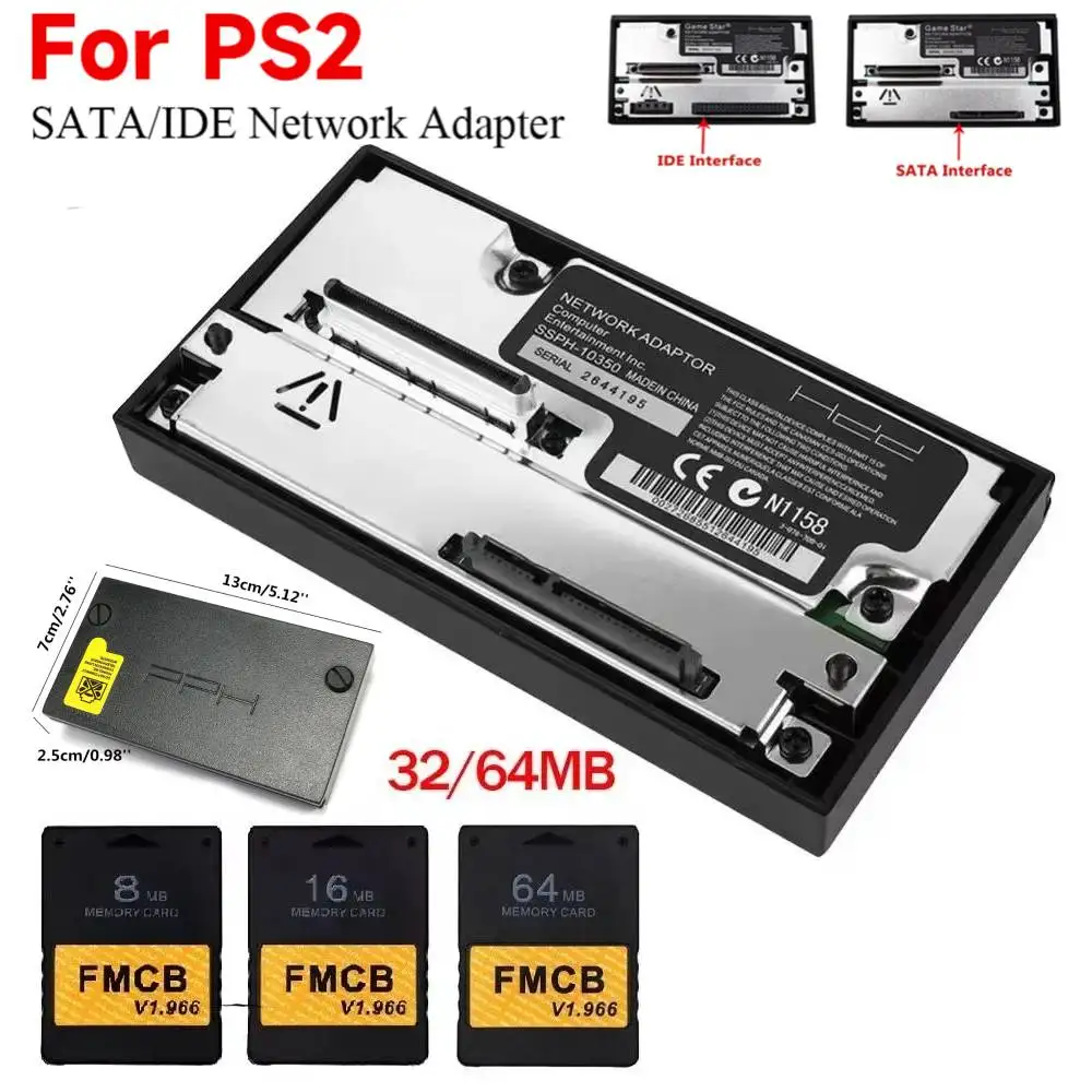 SATA Interface Network Card Adapter w/Free McBoot V1.966 FMCB Memory Card for PS2 Console SATA Interface HDD for Playstation 2
