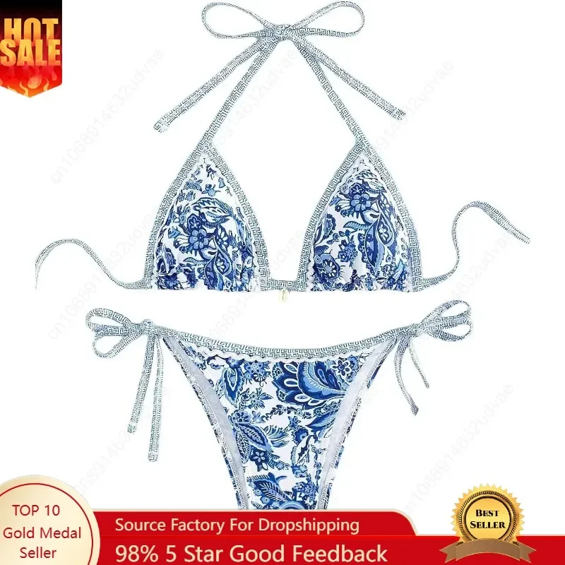 Women's Floral Printed Bathing Suit Halter Paisley Summer Swimsuit Bikinis Set