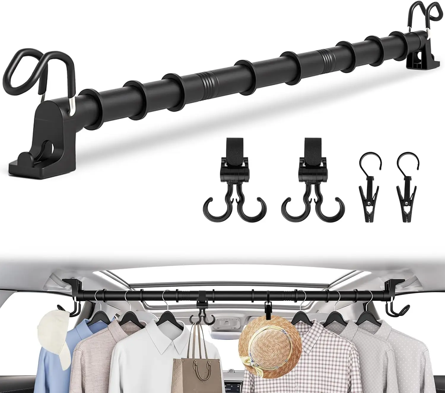 

Heavy Duty Car Clothes Hanger Bar, 30-64in, Holds 70lbs, Telescopic Rack for Cars SUVs