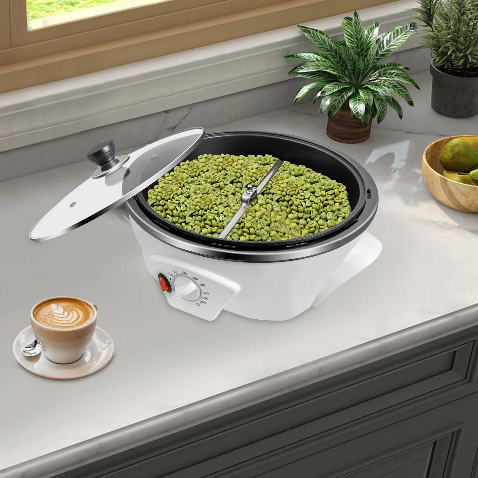 ماكينة خبز حبوب البن 110 فولت 800 وات محمصة حبوب البن الكهربائية PP زجاج أبيض لمطعم المقهى المنزلي #5