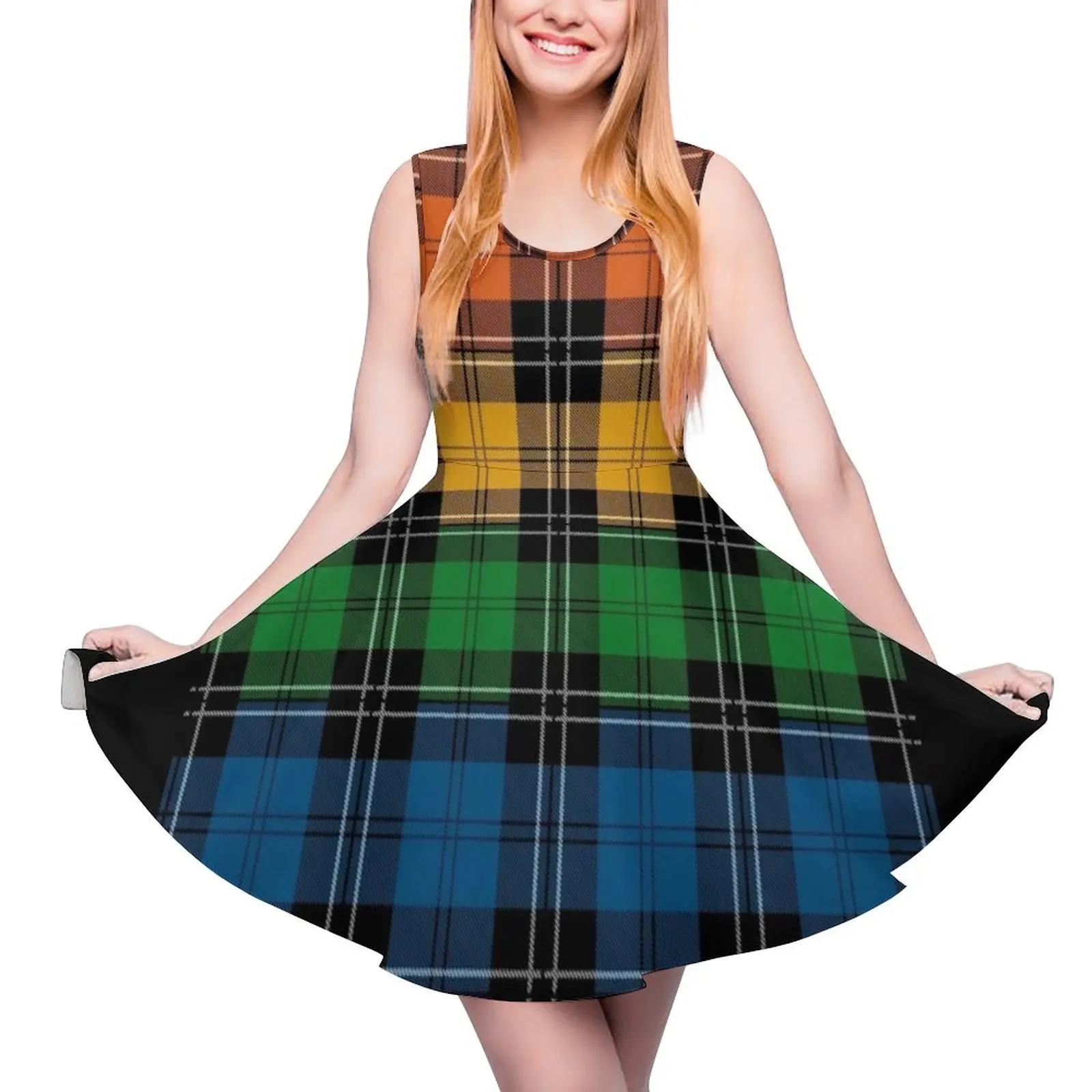 

Seamless Reapeating Plaid LGBTQ Pride Rainbow Flag Pattern Sleeveless Dress women evening dress Clothing female Party dresses