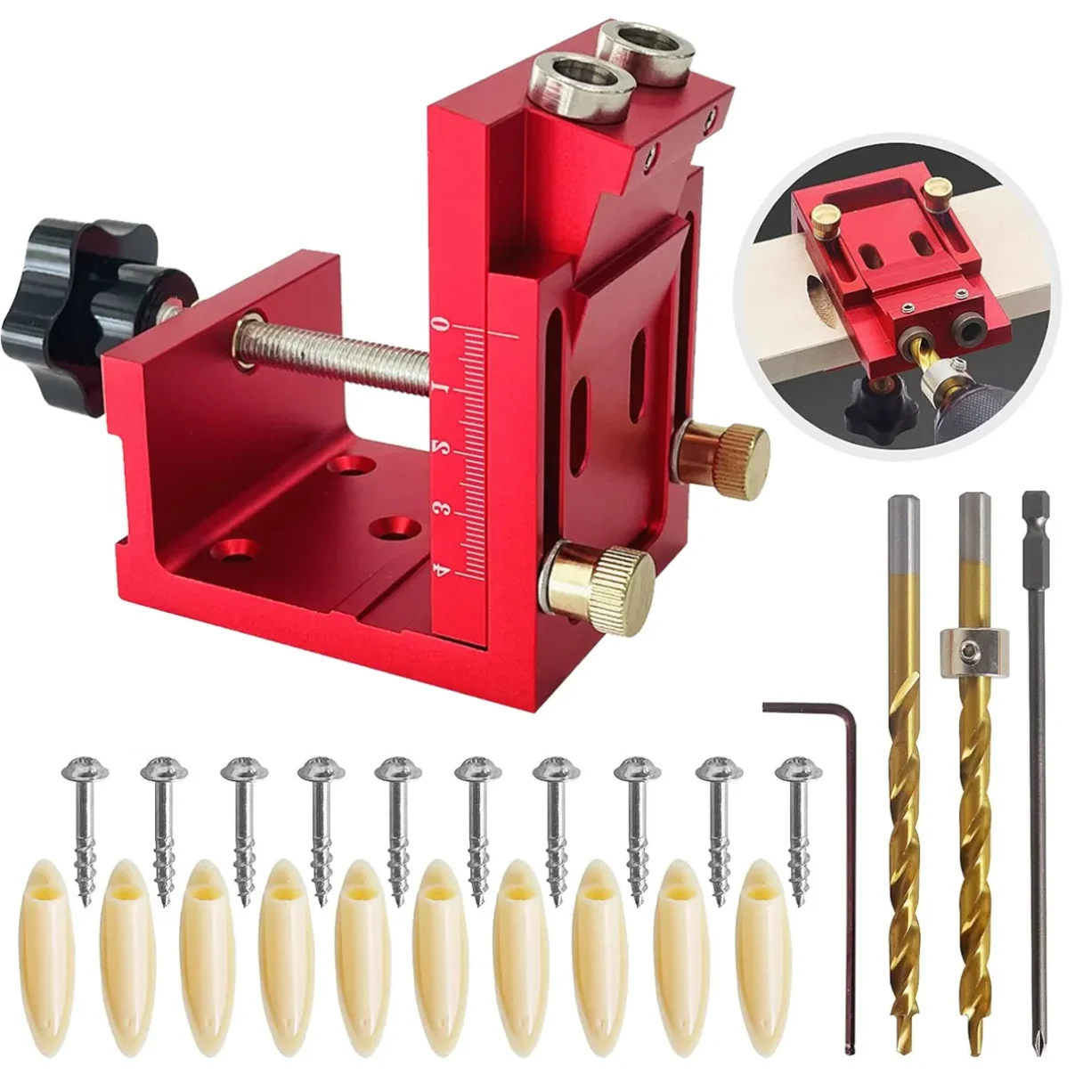 1 Set Red/Blue Removable Pocket Hole Jig Kit Inclined Hole Drilling Positioner Aluminum Alloy Woodworking Oblique Punch Locator