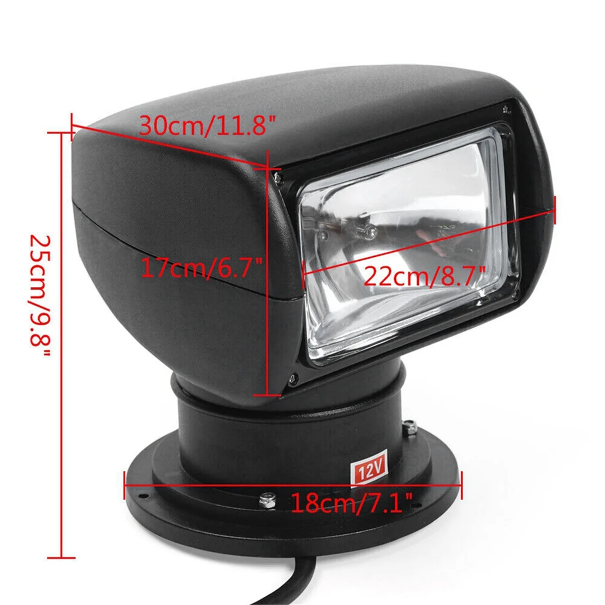 Boat Marine Spotlight Remote Control Truck Car Searchlight 100W 12V Spot Light Black