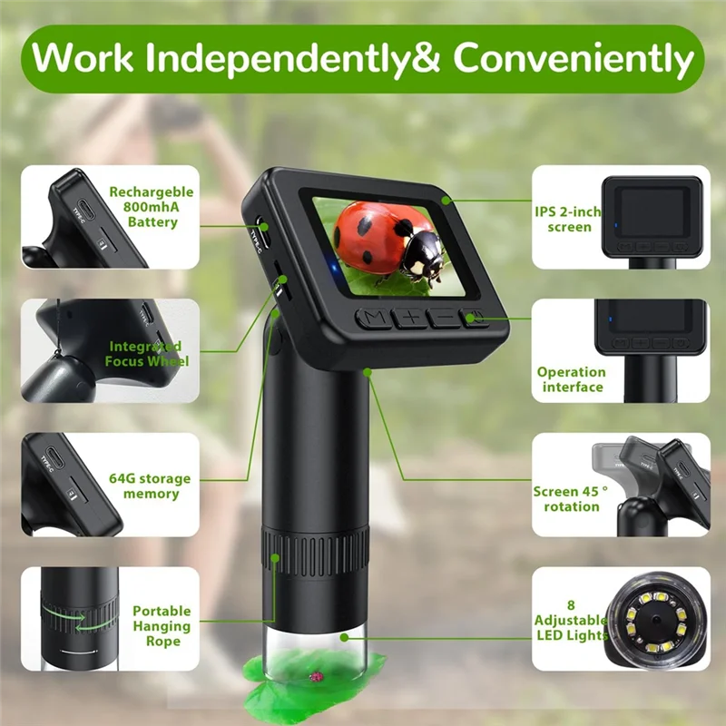 

Microscope For Kids 50X-1000X Magnification IPS HD Screen, 2-31MP Photos, 1080P Video, 2-Hour Battery Life, Easy Carry-A73I