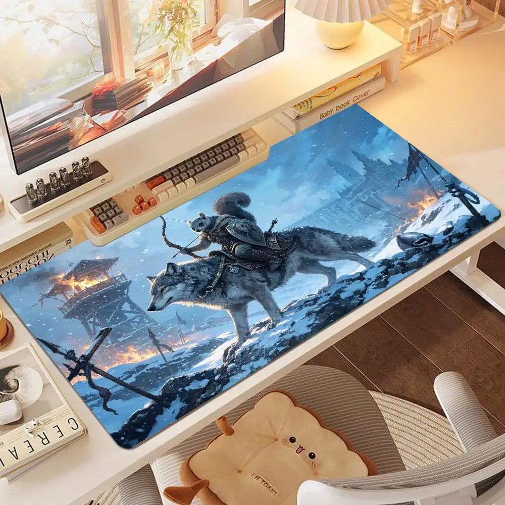 Mousepad Anime Large Size Fantasy Penguin Knight On Polar Bear For Laptop Bedroom Learning Mat Anti Slip mat