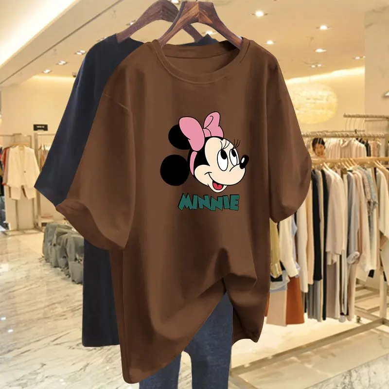 

Disney Mickey Mouse Women's 100% Cotton Straight Shoulder Oversized Plus Size Longline Short Sleeve Summer New Tee Layering Top