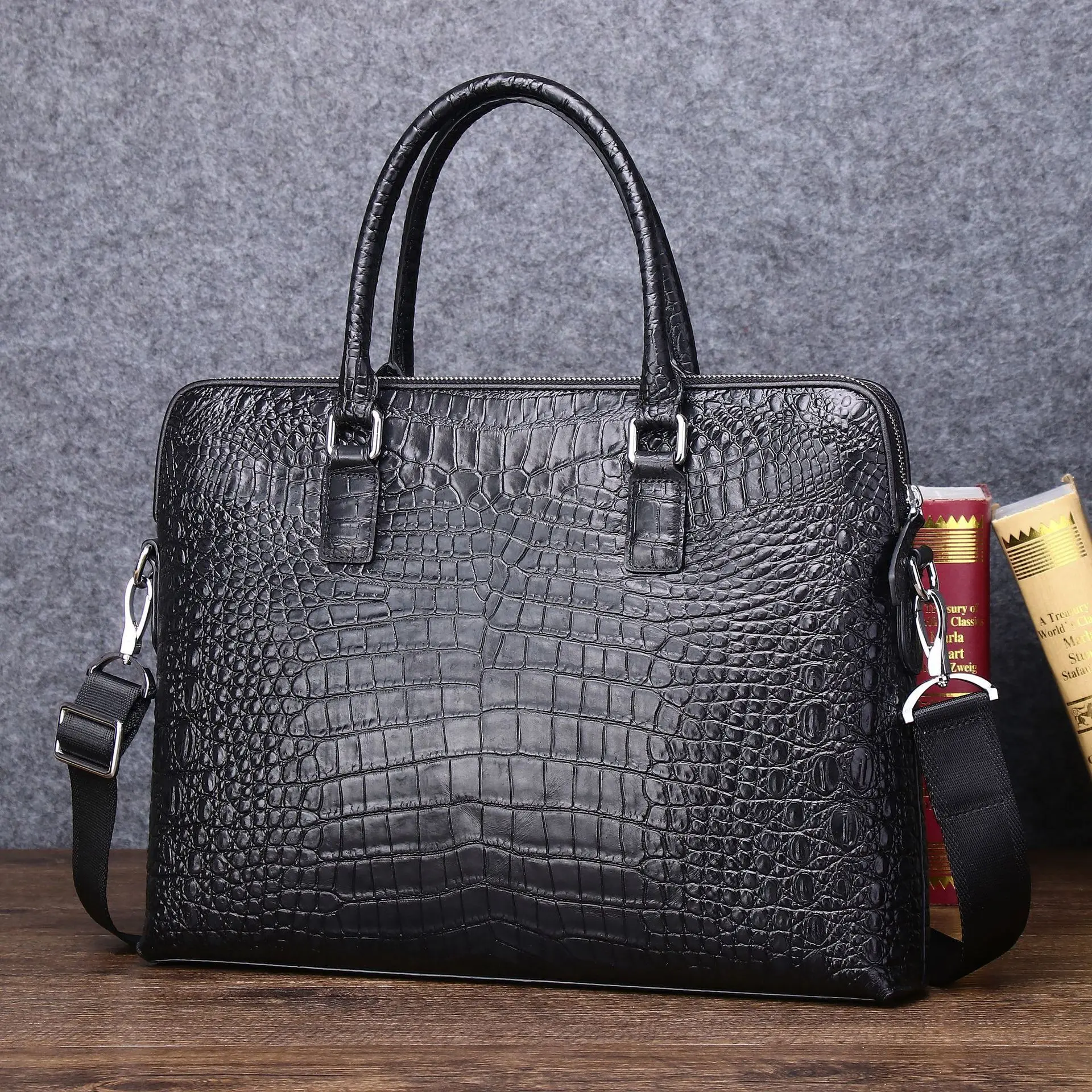 

Crocodile Skull Pattern Briefcase Leather Business Handbag Luxury Designer Handbag Men's Shoulder Diaonal Cross сумка женская