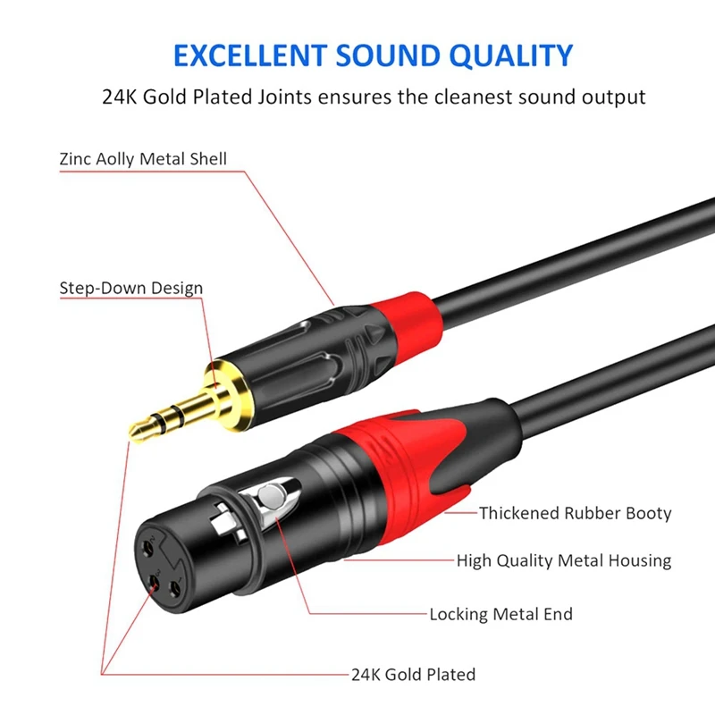 3,5 мм к XLR (3-контактному) микрофонный аудиокабель «мама-папа» для аудиомикшера, усилителя, микрофона, гитарного динамика, 6,5 футов