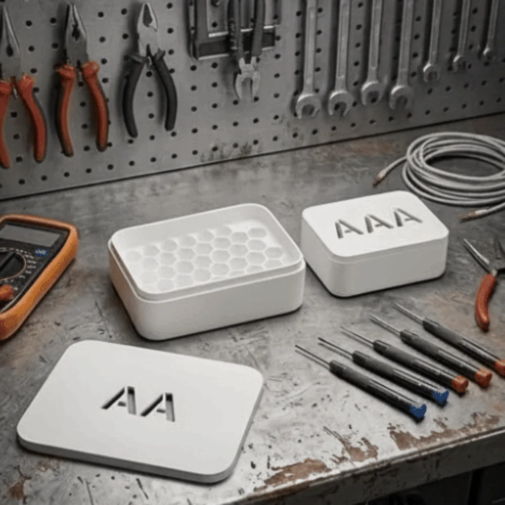 3D Printed Battery Storage Box AA/AAA Honeycomb Design Battery Organizer Case Large Capacity Dustproof Decorative Battery Holder