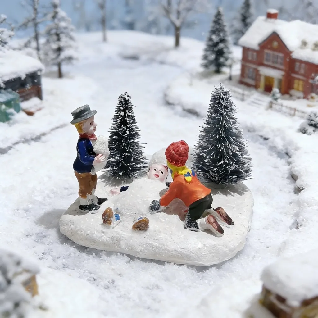 Christmas Village Set Accessories, Kids Playing Figurine, Collectible Building Scene Decoration, Home Fireplace, Holiday Decor
