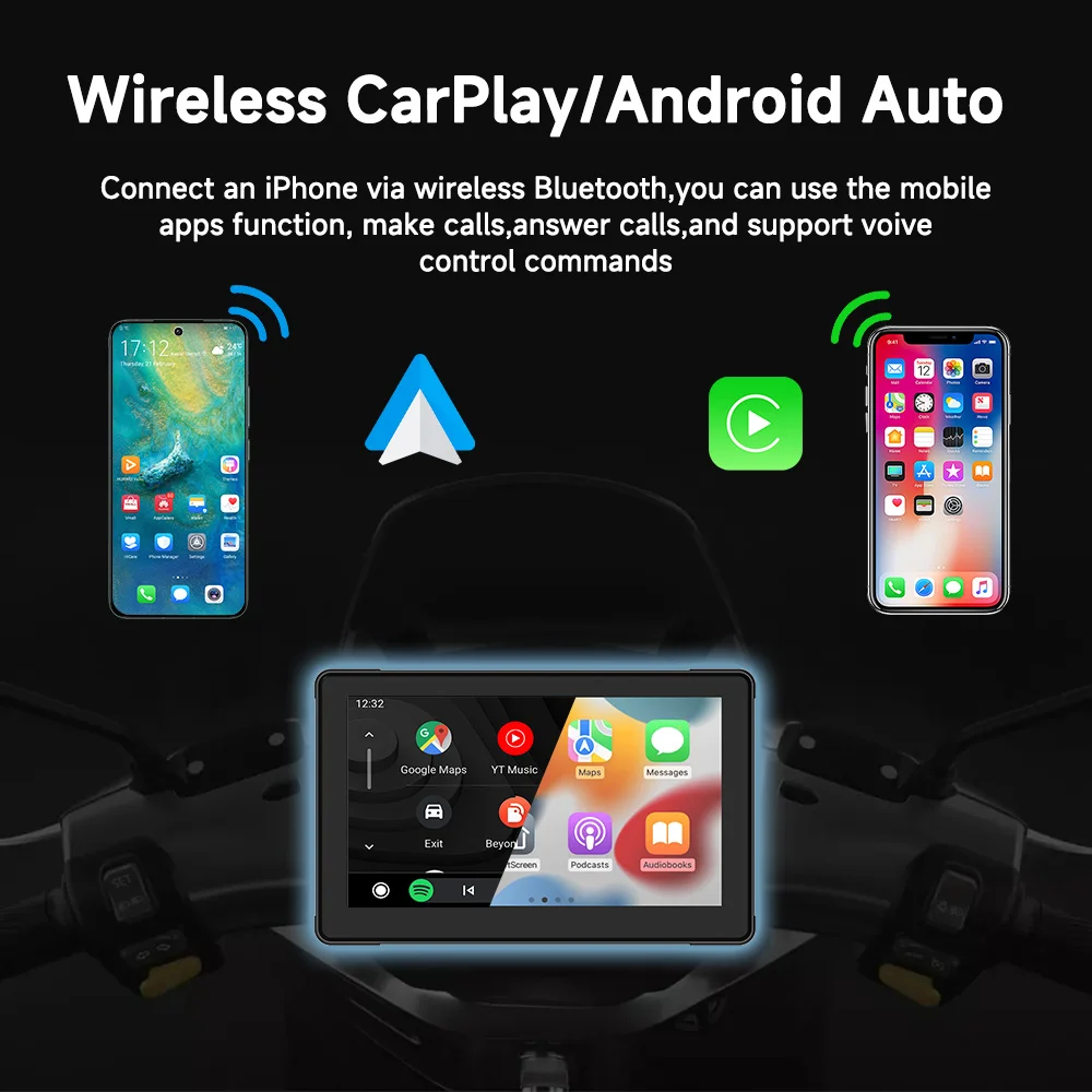 JIUYIN 7inch Motorcycle CarPlay Navigation Wireless CarPlay Android Auto Airplay Display Screen Portable Motorcycle Monitor