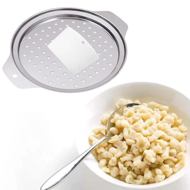 Stainless Steel Spaetzle Maker Lid With Scraper Traditional German Egg Noodle Maker Pan Pot Spaghetti Strainer