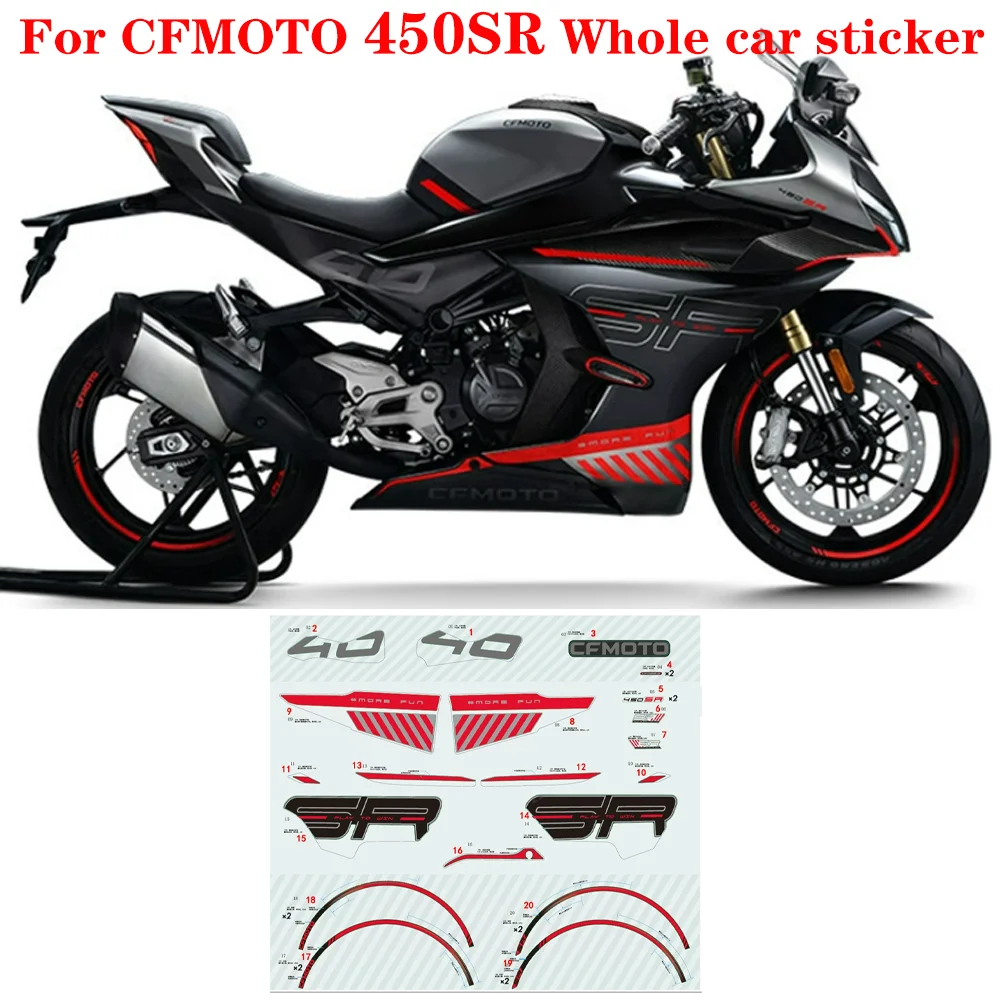 CFMOTO 450SR 정품 공장 데칼 지르콘 블랙 풀 카 데칼 CF400-6 오토바이 바디 프린트 데칼, 450SR 에 적합