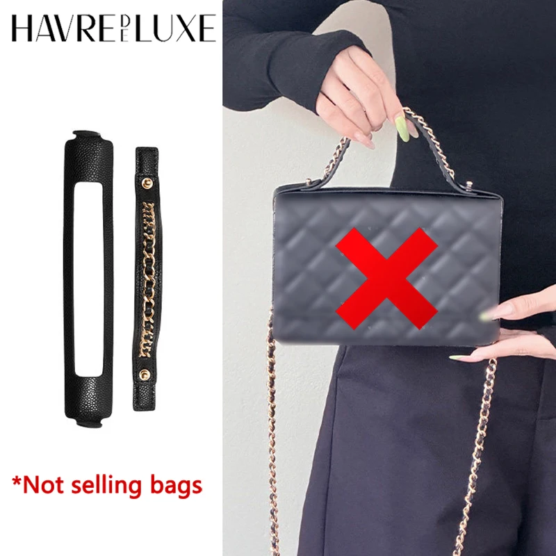 Real Cowhide Short Handbag Handle Strap, DIY Modification Wear-through Chain Top Handle Compatible with WOC Wallet On Chain
