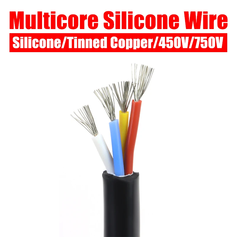 Black Multicore Heat resistant Sheath Silicone wire Square 0.3mm ~Square 6mm Tinned Copper Soft 2 3 4 6 Cores Electrico cable