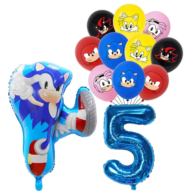 12 sztuk anime Sonic the Hedgehog Balloon Number Foil Globos 1 2 3 4 Years Old Birthday Party Decoration Kid Sonic Theme Party Ball