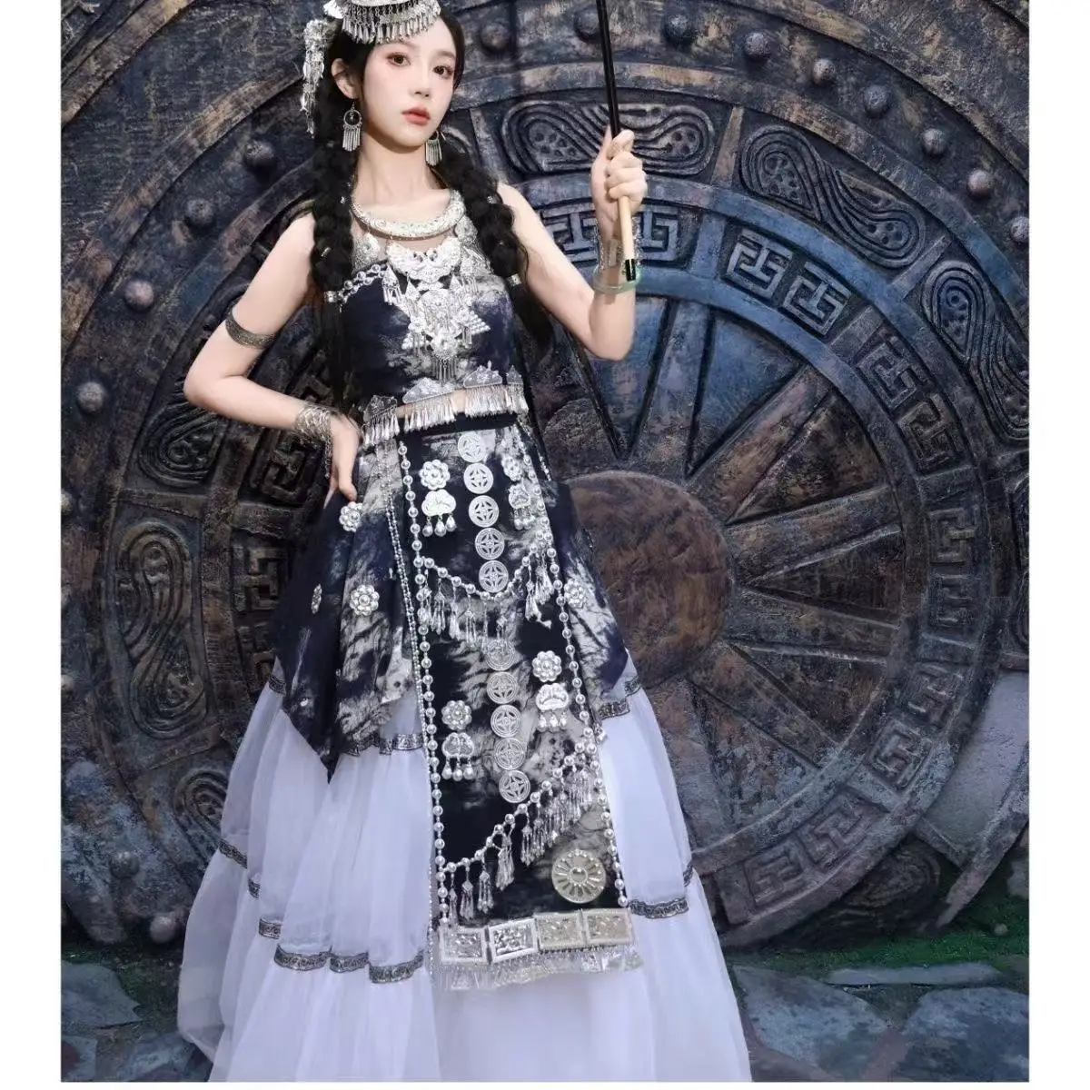 2026 New Hmong Costume Women's National Style Miao Clothing Summer Beach Party Stage Performance Suits Exotic Prince Dance Skirt