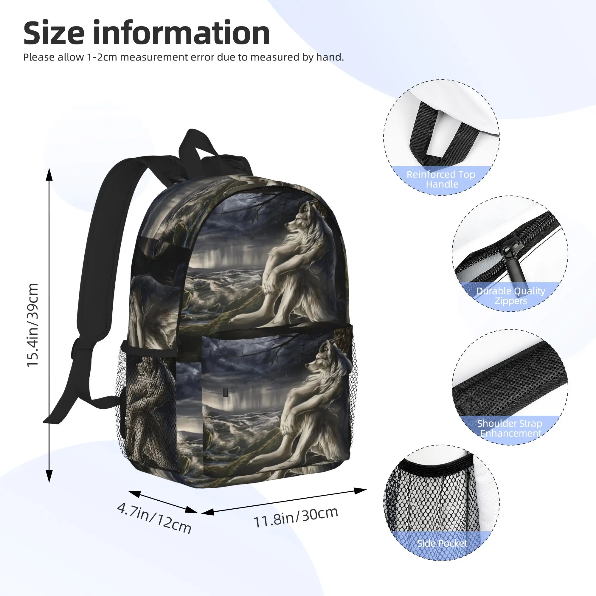emo white wolf sitting sad meme Backpack Hot Sale Daypack Large Capacity Boy Girl BookBag Shoulder Bags for Men Women School Bag