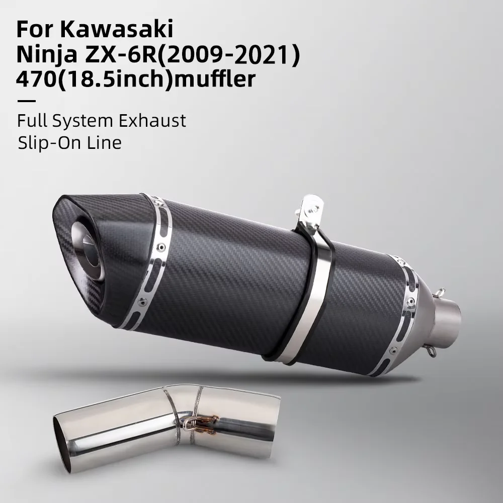

Motorcycle Exhaust For Kawasaki ZX6R ZX-6R 2009-2021 Racing Escape Moto Middle Tail Slip on Link Pipe Carbon Muffler