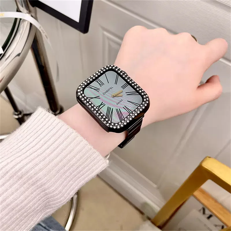 Luxury Diamonds Band Case For Apple Watch 7 45mm 6 5 4 3 2 SE Series 42mm For IWatch 40mm 44mm 41mm 38 Fashion Protective Frame