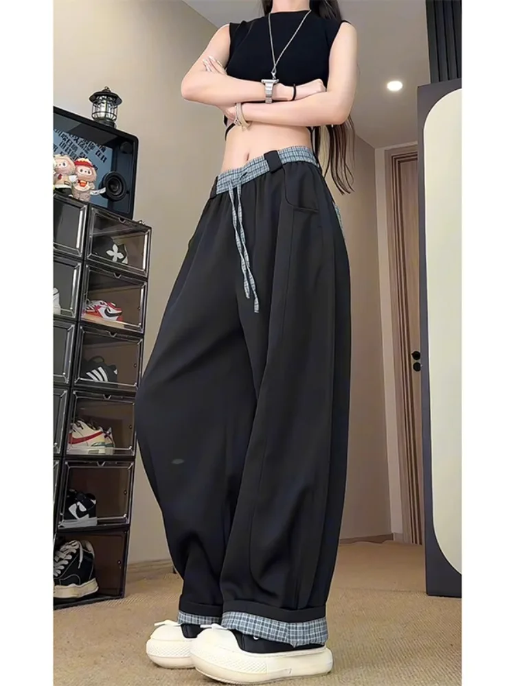 

American Sle Casual Pants Bla Splicing Waist for Men And Women Summer Design Straight Leg Loose Fit Comfortable Trousers