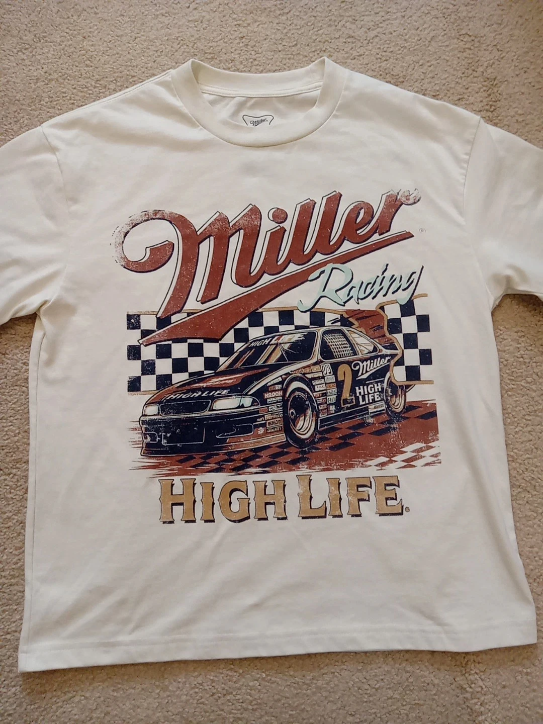 

T Shirt Men's Racing Distressed Beige Beer Vintage Mens Short Sleeve Cotton Personalized European American Y2k Cotton