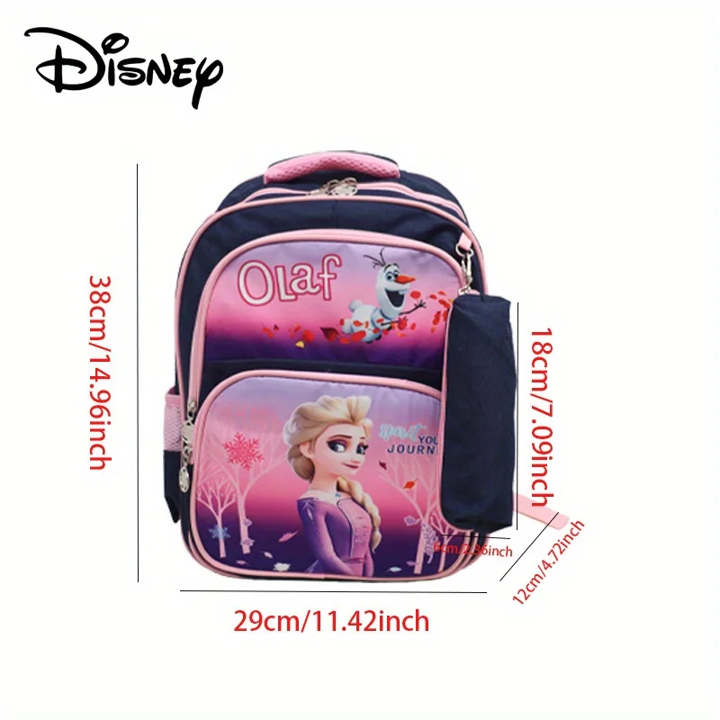 1pc Frozen Elsa Snow Treasure Cartoon Printed Backpack, lightweight and large capacity backpack with pen case included