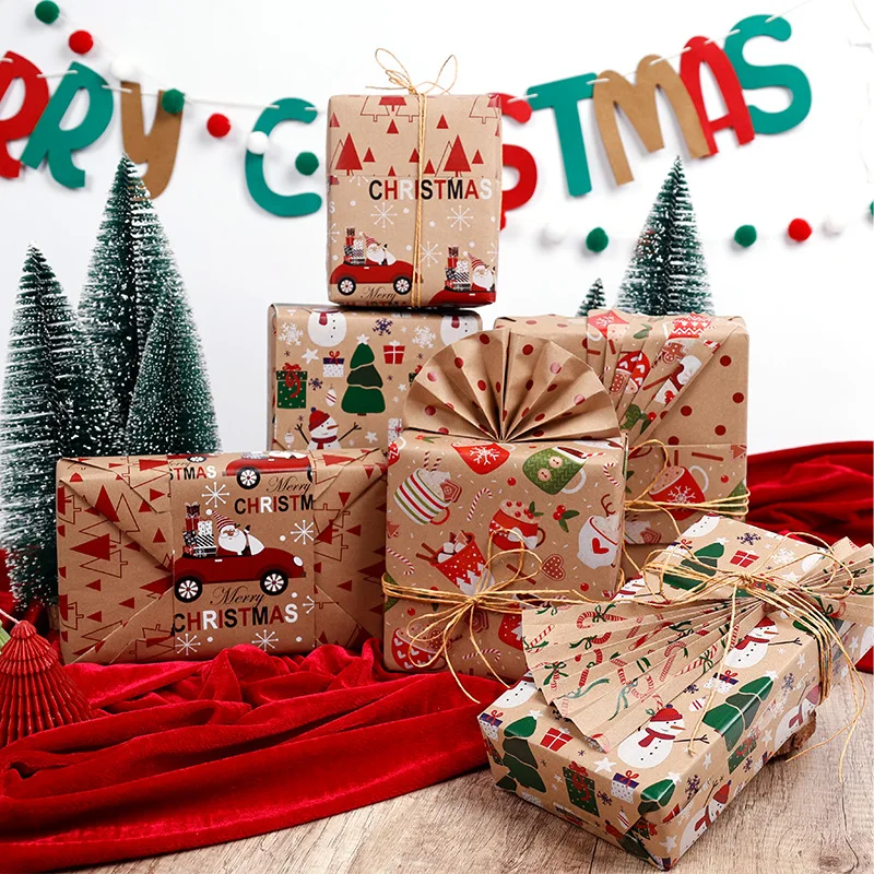 1roll Gift Wrapping Paper ChristmasTree Santa ClausWrapping Paper Birthday Gift Wrapping Paper Christmas Wrapping Paper Handmade