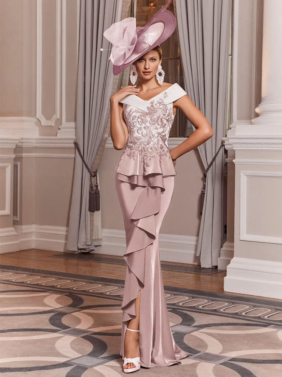 FELICITY ファッション 花嫁の母ドレス 2025 カスタムメイド マーメイド オフショルダー ウェディングゲストドレス ビーズアップリケ