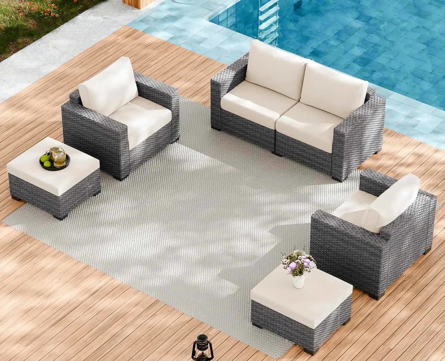 

Wicker Patio Furniture Set, Outdoor Conversation Sets with Couch Loveseat Chairs Ottomans, Rattan Sofa Set for Porch Yard