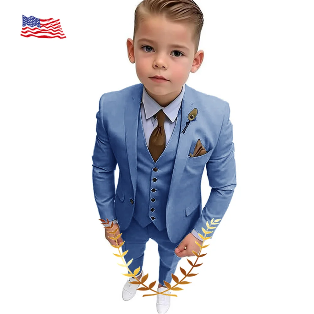 Coral Red Boy Suit Jacket Pants Vest Bow Tie 4-piece Set Formal Wedding Tuxedo Kids Blazer for 2-16 Years Children