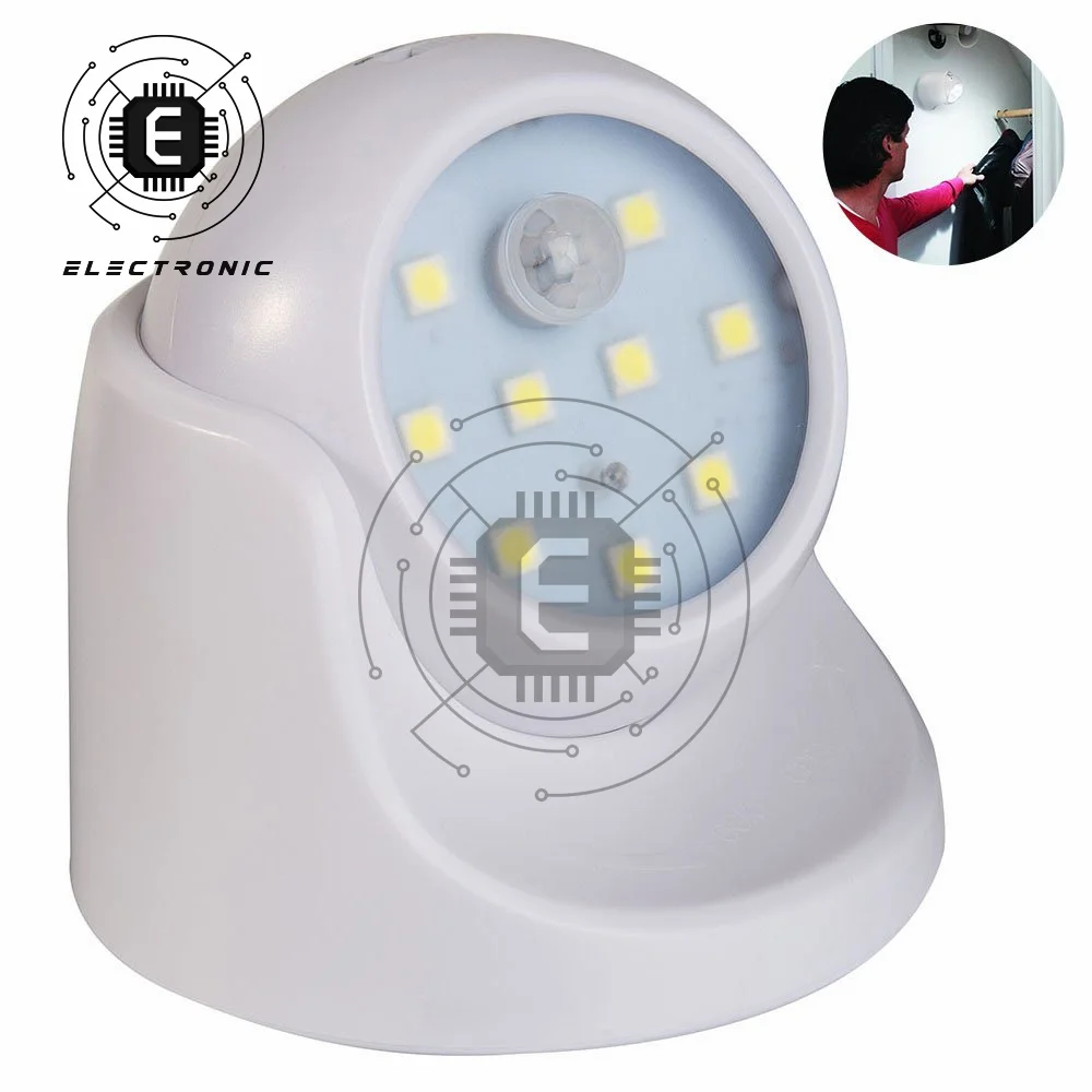Sensore di movimento PIR luce notturna 9 Led rotazione a 360 gradi rilevatore Wireless luce notturna lampada da parete accensione/spegnimento automatico luce corridoio armadio