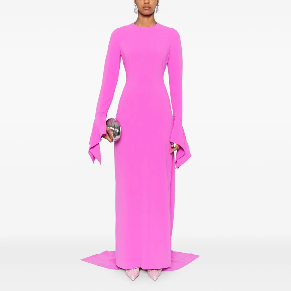 

Simple Evening Dresses for Women 2025 Long Sleeves Ruffle Column Evening Gowns Long O Neck Straight Simple Formal Party Dresses