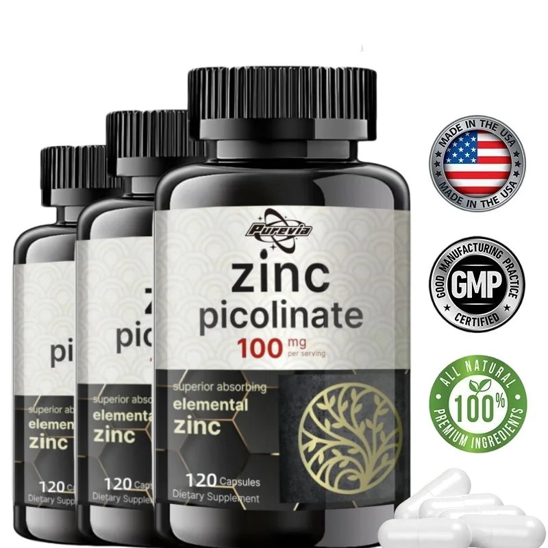 Picolinato de zinc de alta potencia Purevia 100 mg - 120 cápsulas, forma bioavailable de zinc para apoyo inmunológico y piel - No gmo An