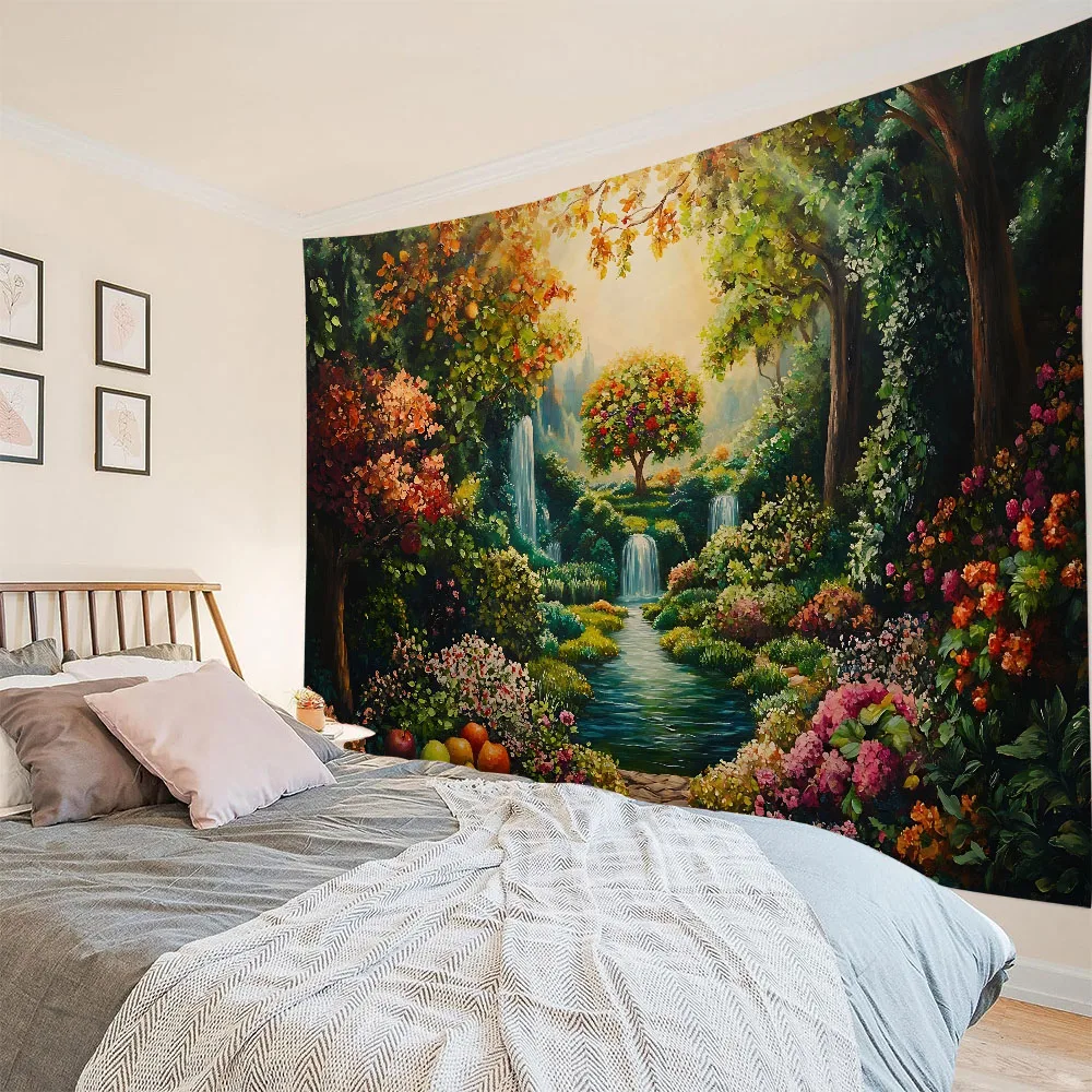 

Psychedelic landscape oil painting tapestry magic dreamy jungle wall hanging Bohemian cute room decoration background poster