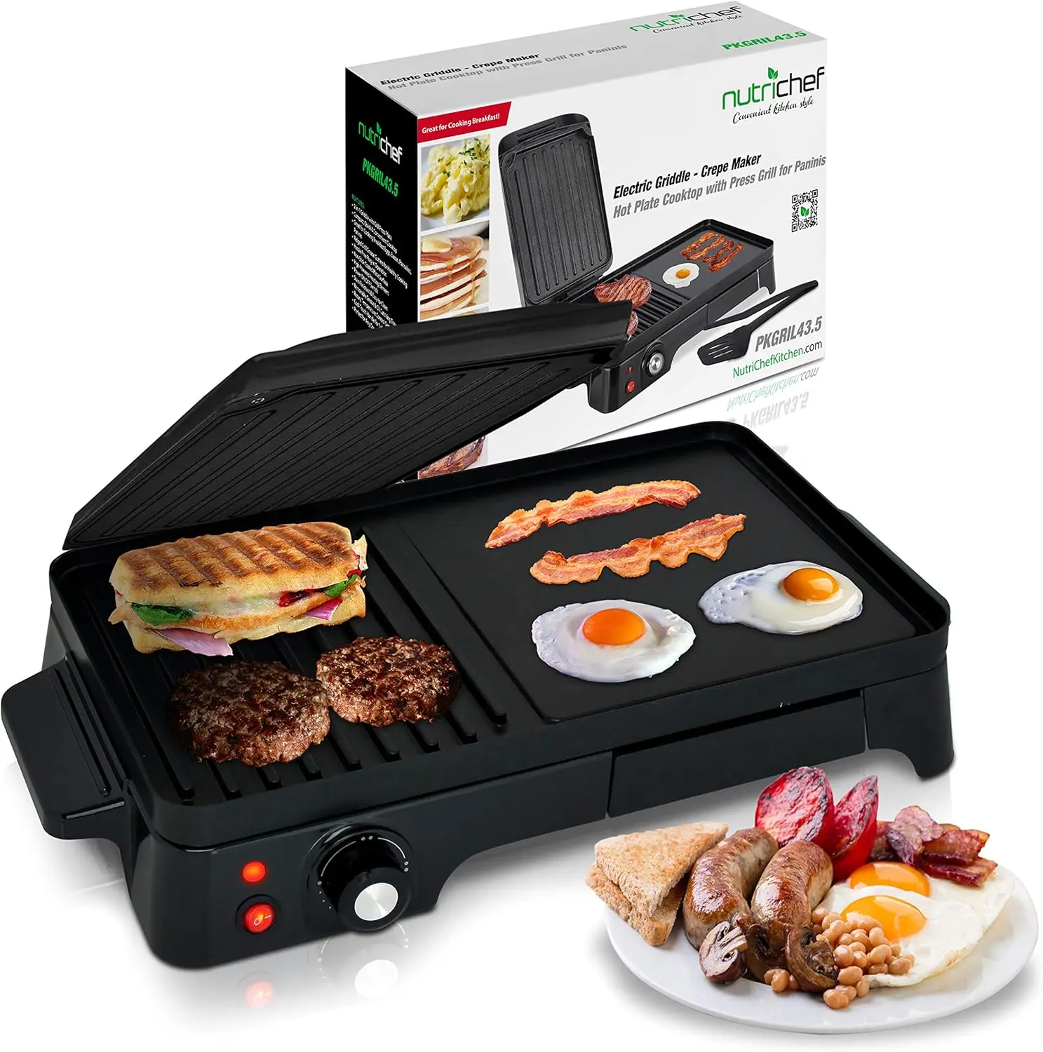 

2-in-1 Panini Press Grill & Griddle | Nonstick Coating, Temperature Control | Multiuse Countertop Sandwich Maker | Rem