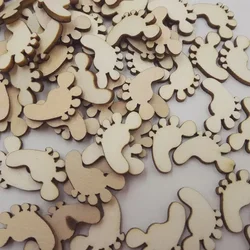 100pcs Cute Baby Foot Wood Cutouts Miniature Embellishments DIY Crafts for Kids Birthday Baby Show Baptism Party Decoration