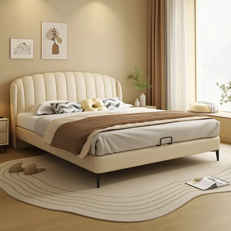 

Cream style, shelf bed, modern, minimalist, white, French, leather art